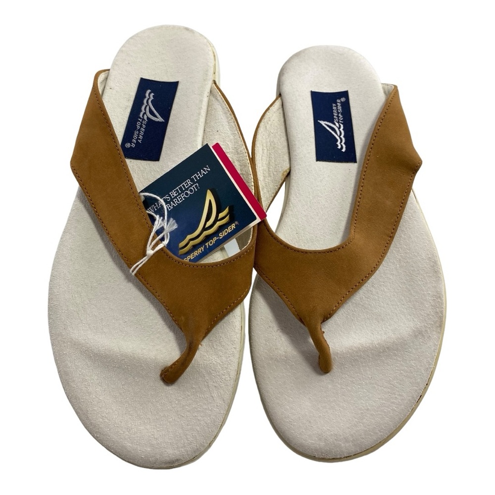 Sperry White Tan Leather Straps Size 5M NWT Flip Flop Sandals